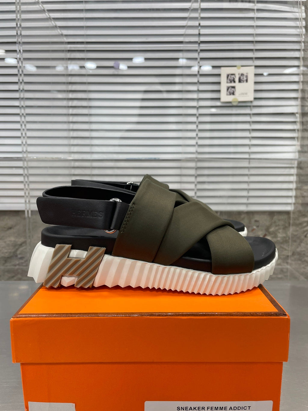 HERMES ELECTRIC SANDAL BLACK MIX DARK ARMY CALFSKIN