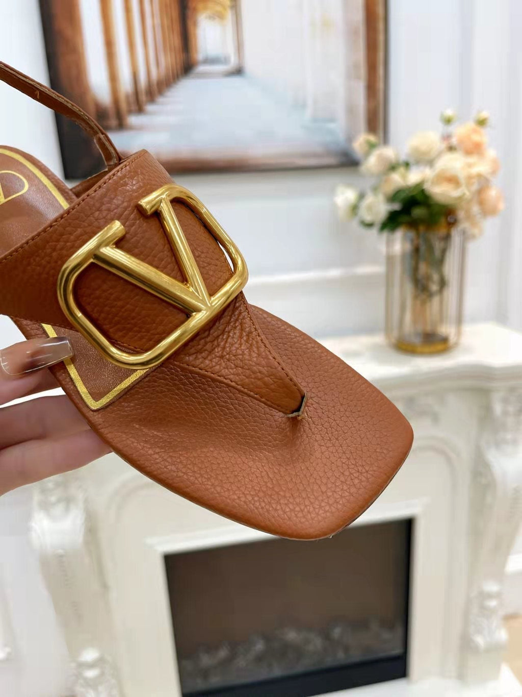 Valentino 25C Thong Sandal Ginger Orange Sheepskin 239509