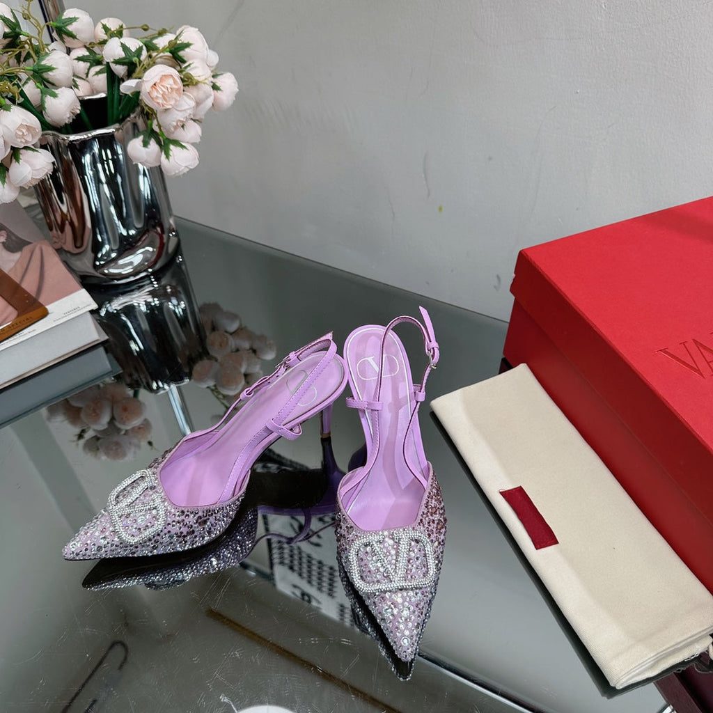 Vlogo Signature Slingback 70 Purple Calfskin With Crystals