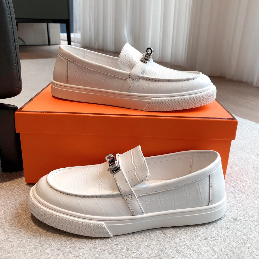 HM GAME SLIP-ON CROCODILE MOTIF SNEAKER WHITE CALFSKIN