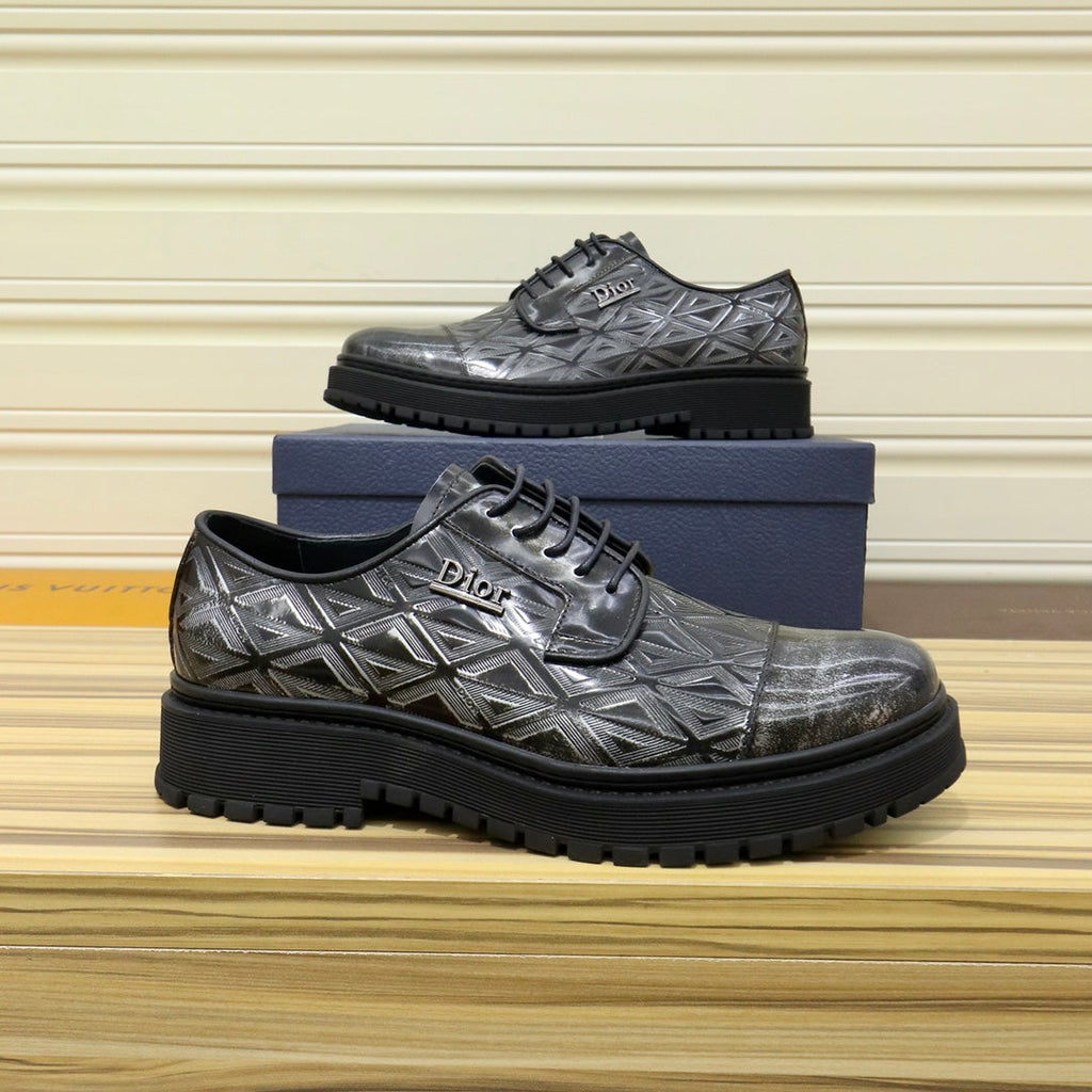 CD LACE-UP LOAFER BLACK MIX SILVER GEOMETRIC CALFSKIN