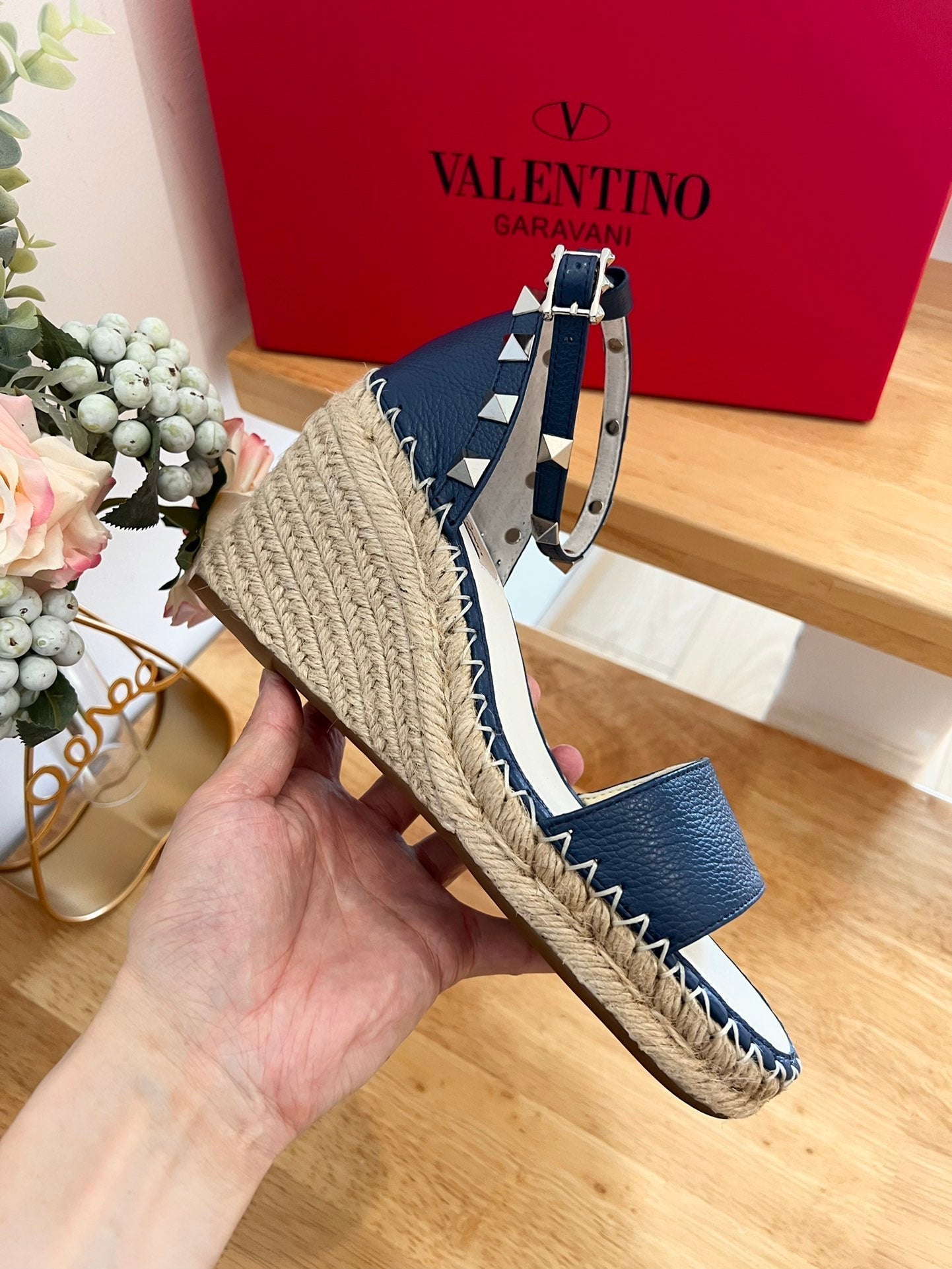 VLogo Rockstud Espadrille Dark Blue Leather 692180