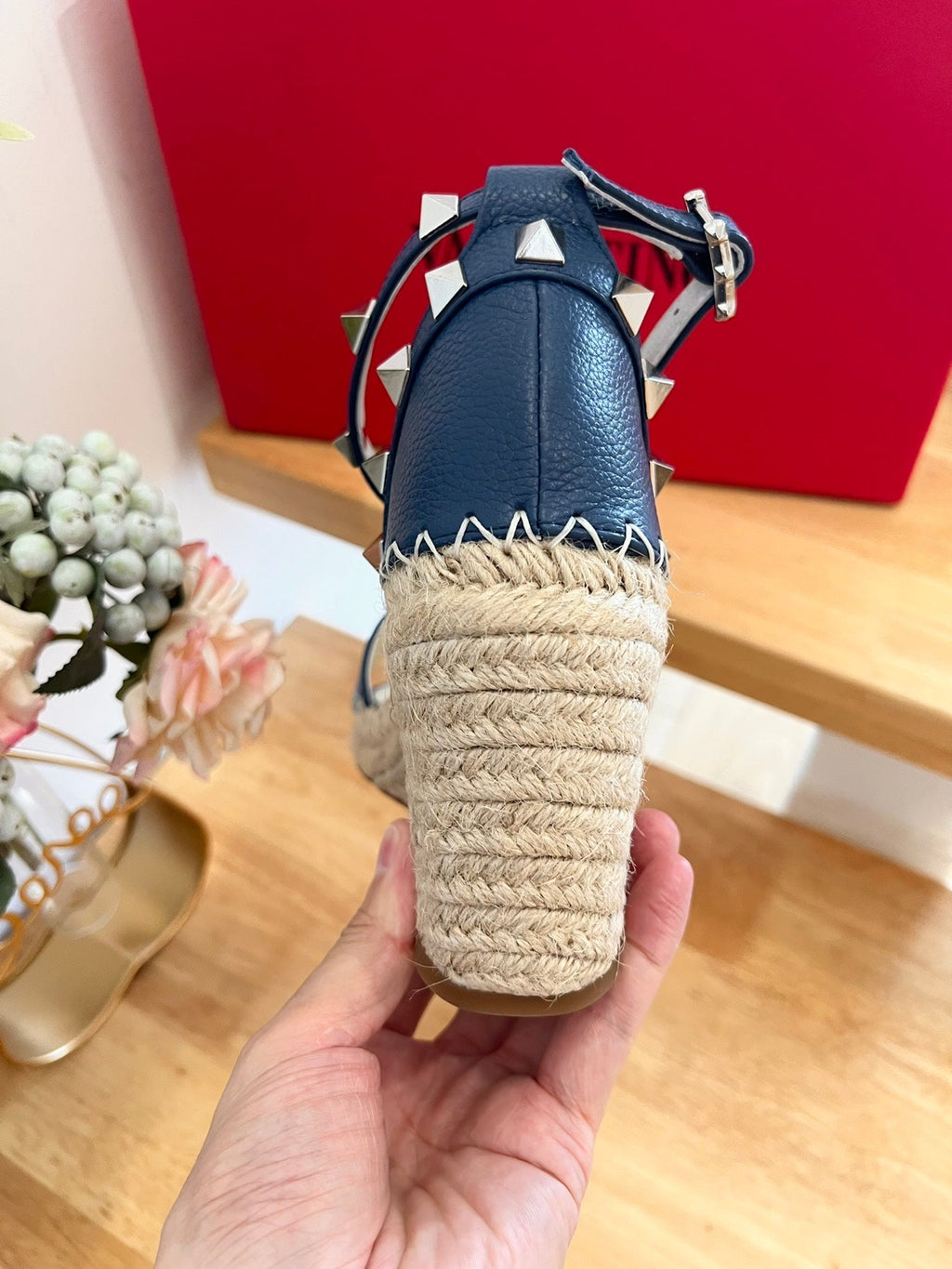 VLogo Rockstud Espadrille Dark Blue Leather 692180