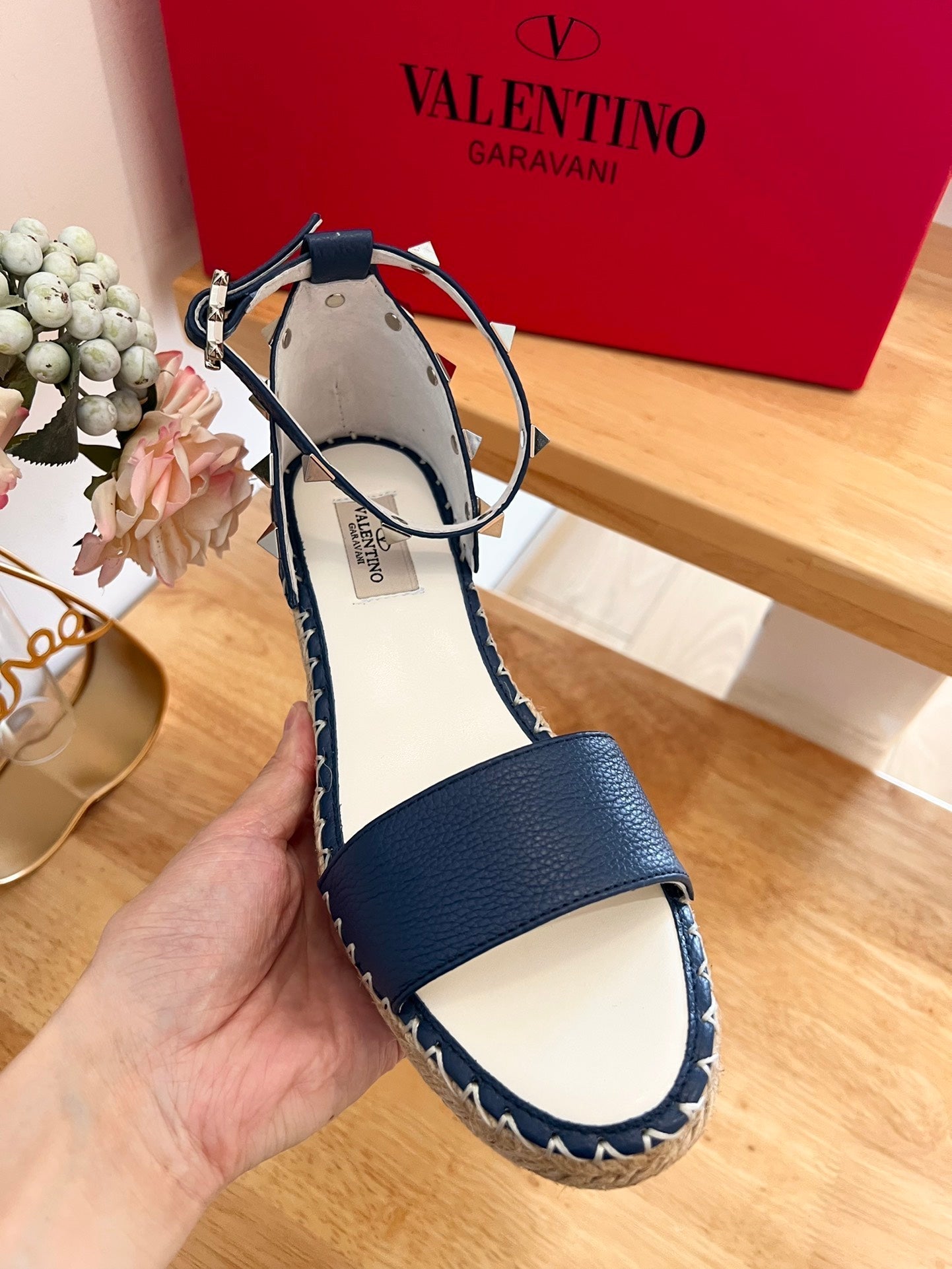 VLogo Rockstud Espadrille Dark Blue Leather 692180