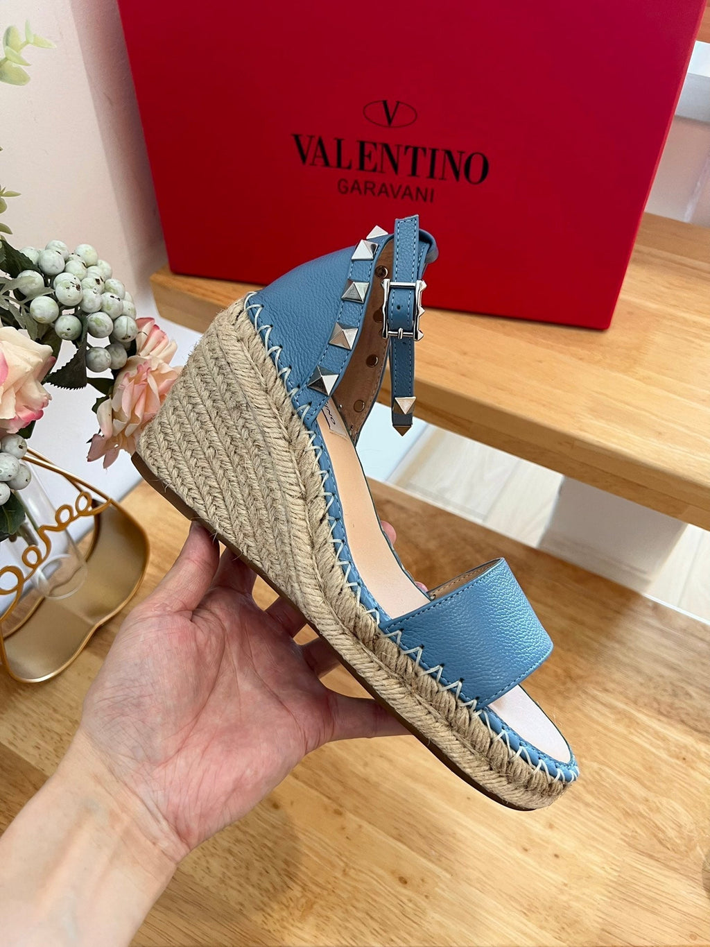 VLogo Rockstud Espadrille Blue Leather 692181