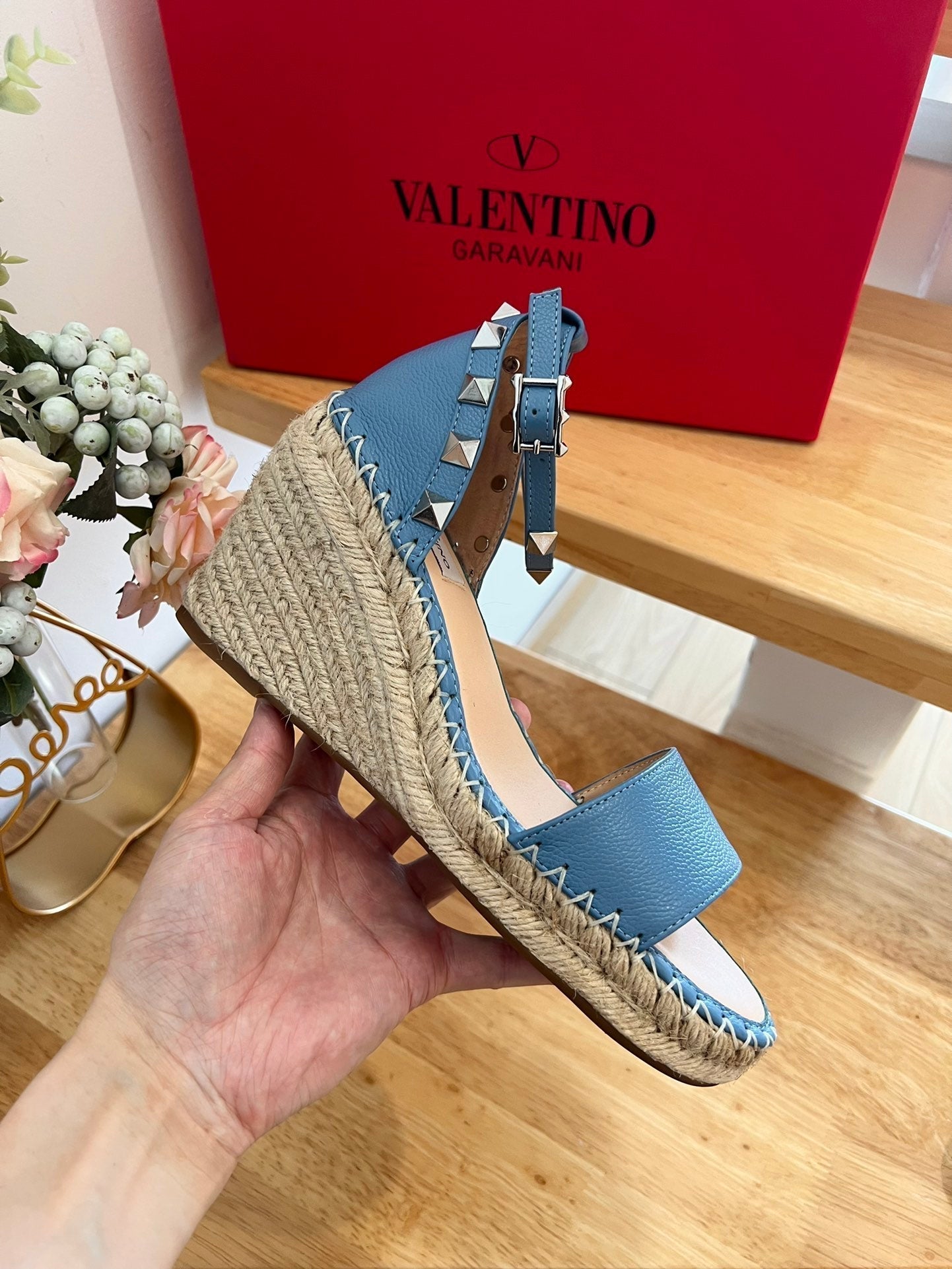 VLogo Rockstud Espadrille Blue Leather 692181