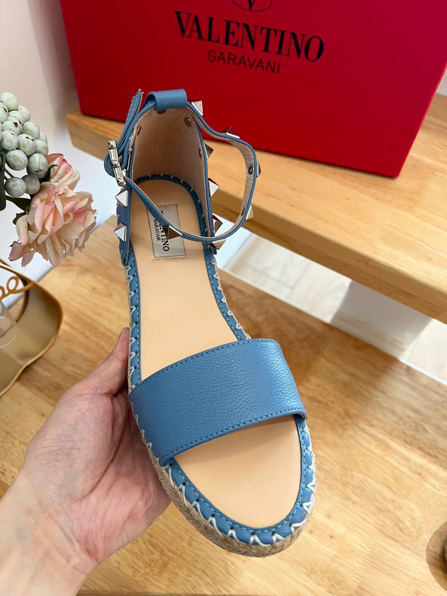 VLogo Rockstud Espadrille Blue Leather 692181