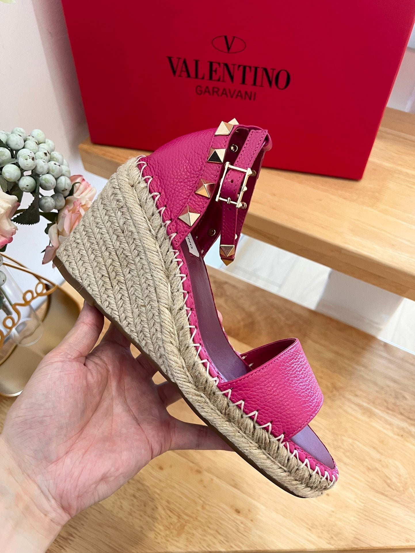VLogo Rockstud Espadrille Hot Pink 692183