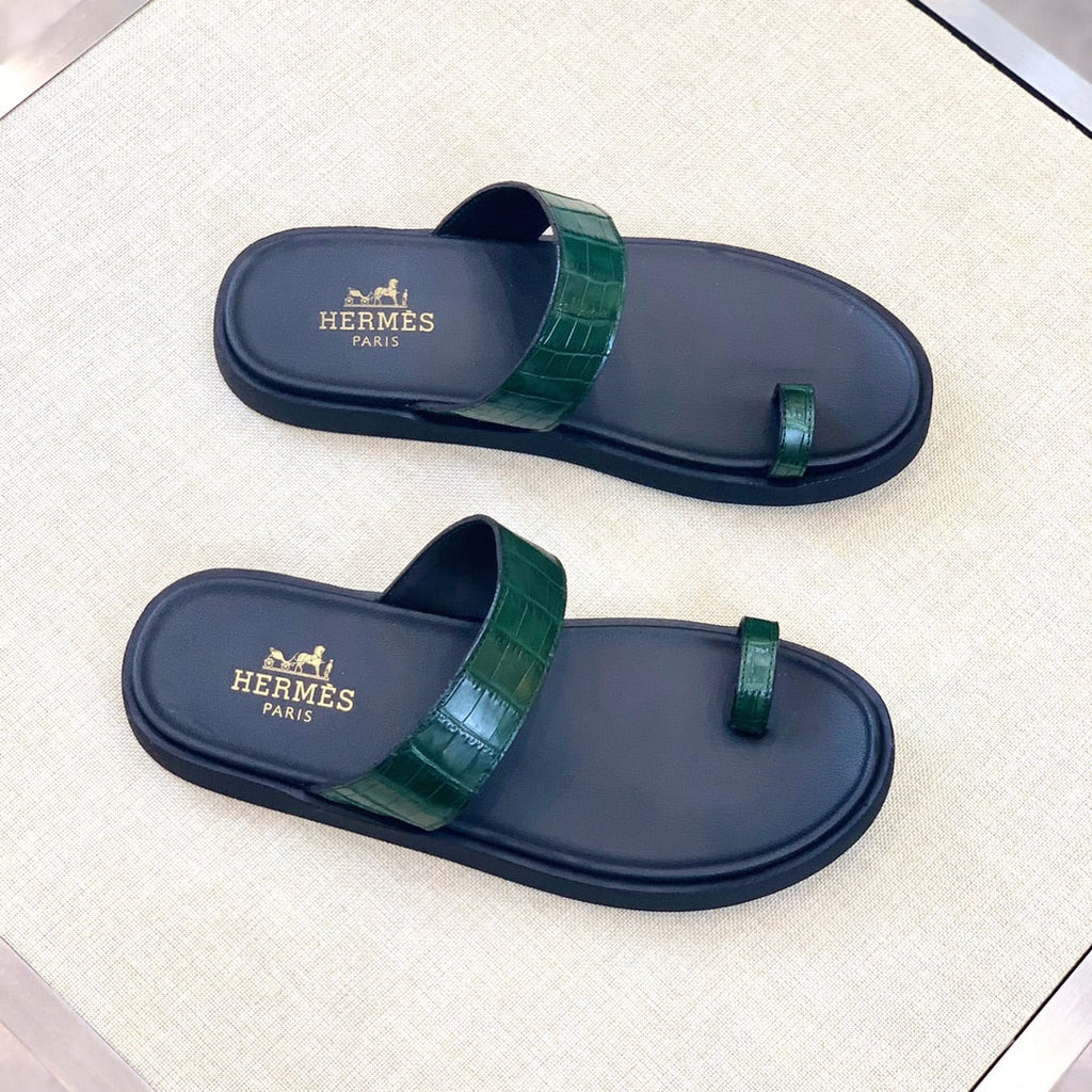 HM Men's Open-toe Sandals Green Rubber Sheepskin 561658