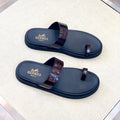 HM Men's Open-toe Sandals Brown Rubber Sheepskin 561659