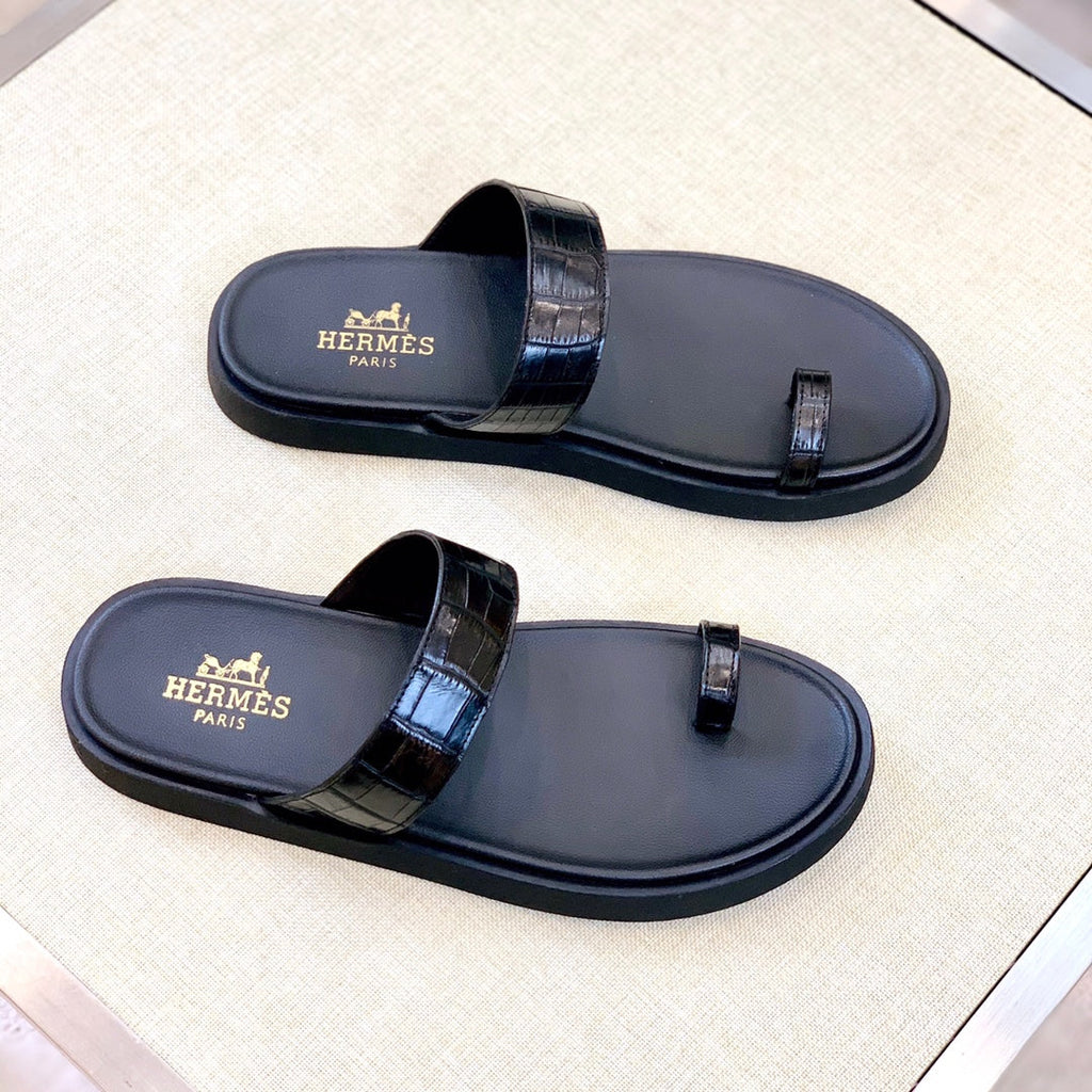 HM Men's Open-toe Sandals Black Rubber Sheepskin 561660