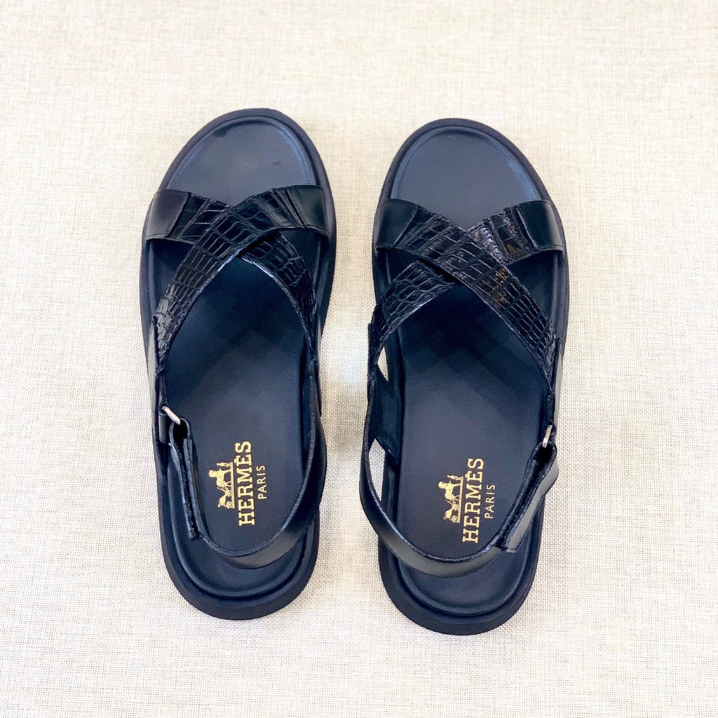 HM Men's "X" Sandals Black Rubber Sheepskin 561670