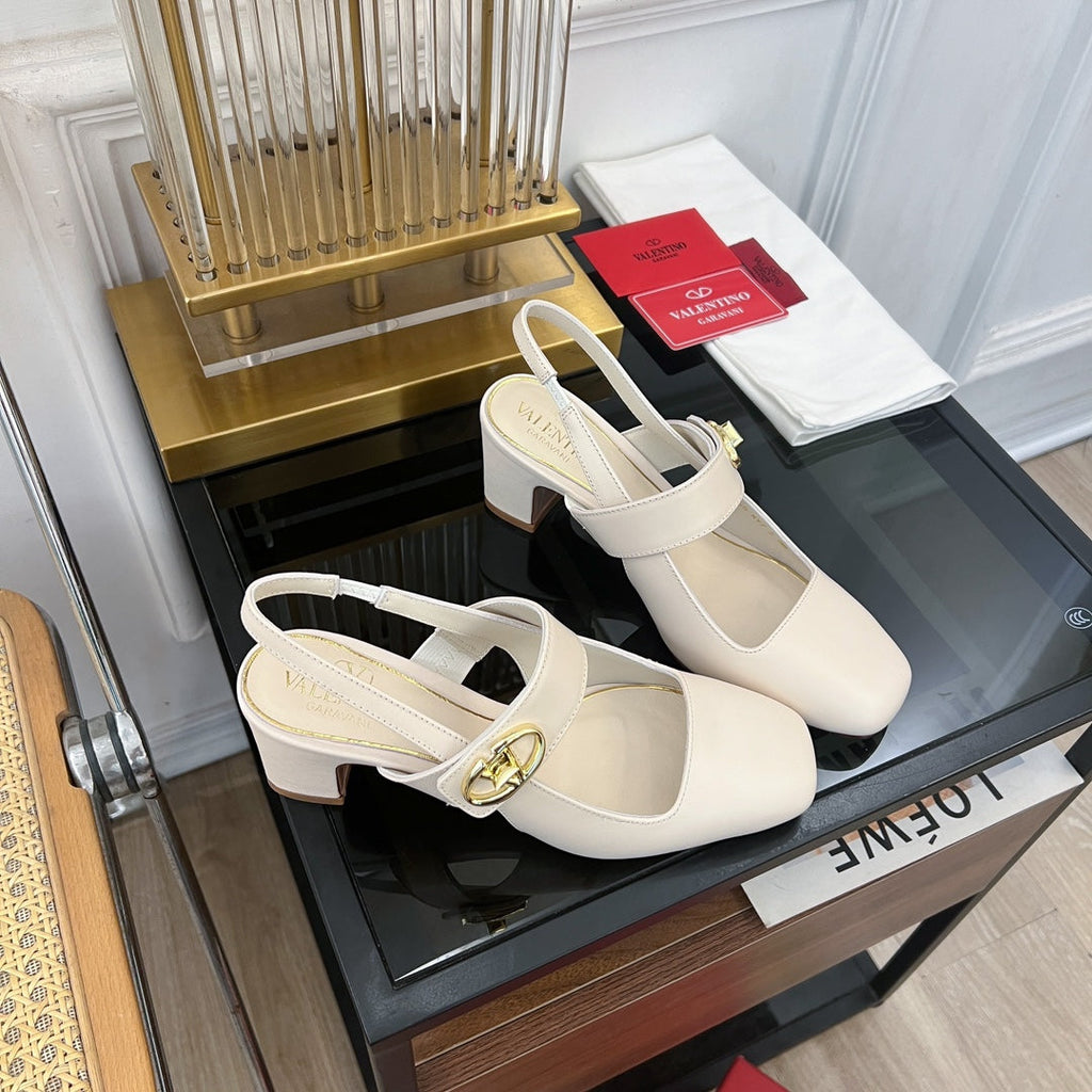 VL Mary-Jane Vlogo Locker Slingback Pumps White Sheepskin 60 Mm