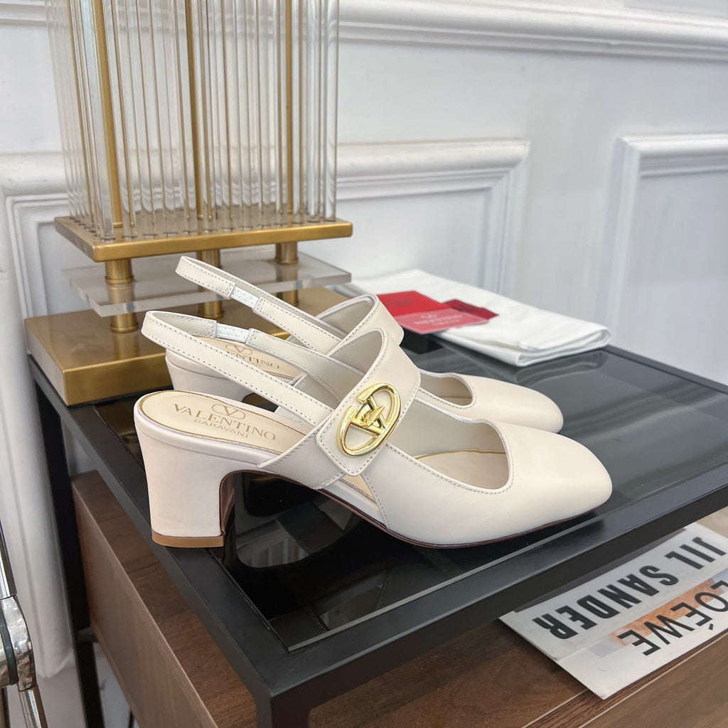 VL Mary-Jane Vlogo Locker Slingback Pumps White Sheepskin 60 Mm