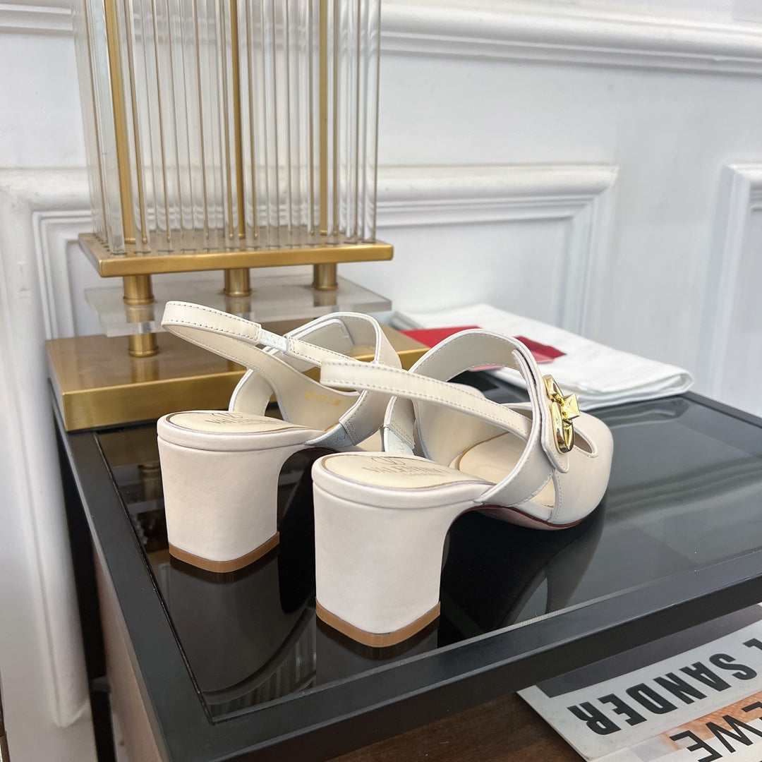 VL Mary-Jane Vlogo Locker Slingback Pumps White Sheepskin 60 Mm