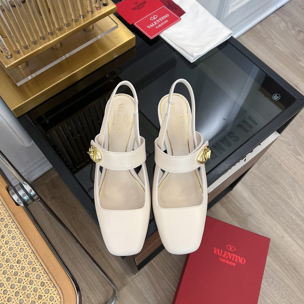 VL Mary-Jane Vlogo Locker Slingback Pumps White Sheepskin 60 Mm