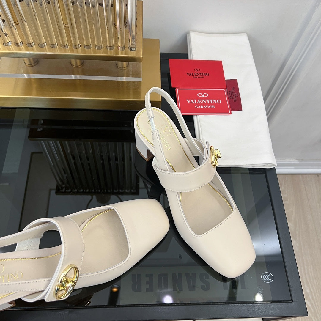 VL Mary-Jane Vlogo Locker Slingback Pumps White Sheepskin 60 Mm