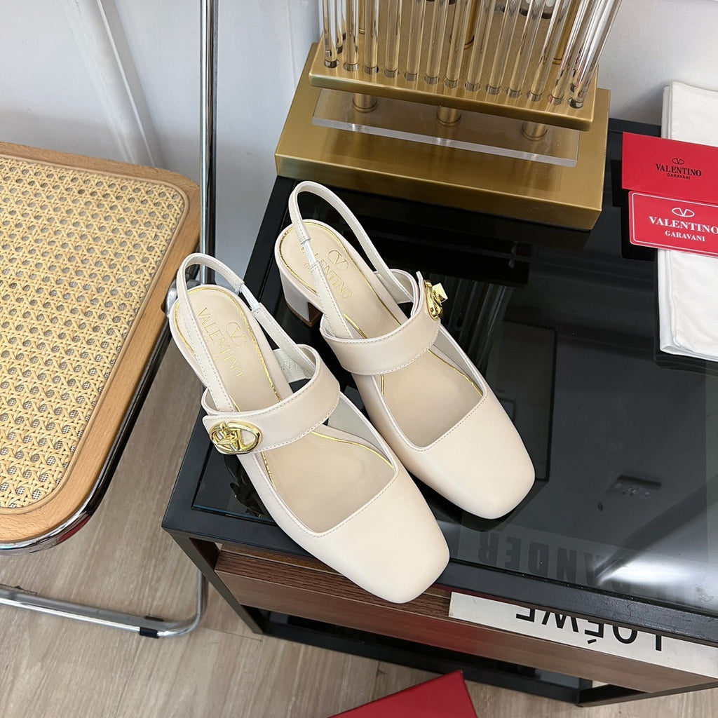 VL Mary-Jane Vlogo Locker Slingback Pumps White Sheepskin 60 Mm