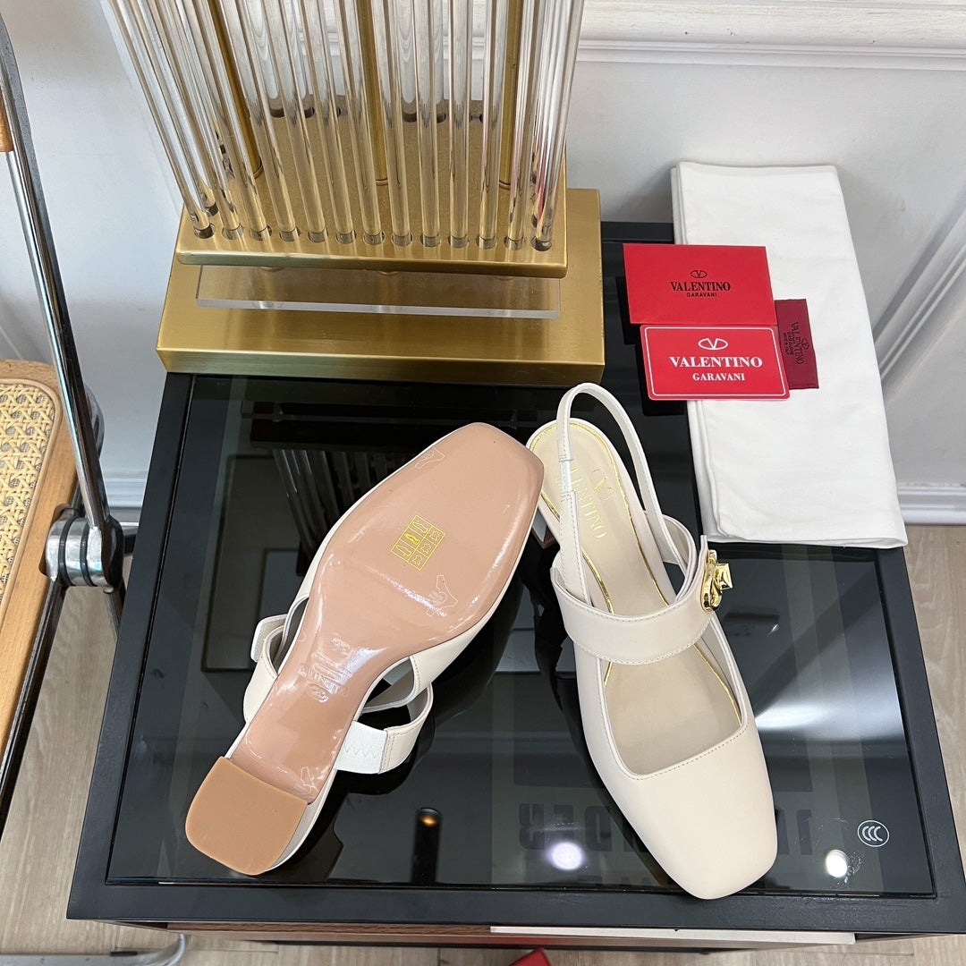 VL Mary-Jane Vlogo Locker Slingback Pumps White Sheepskin 60 Mm