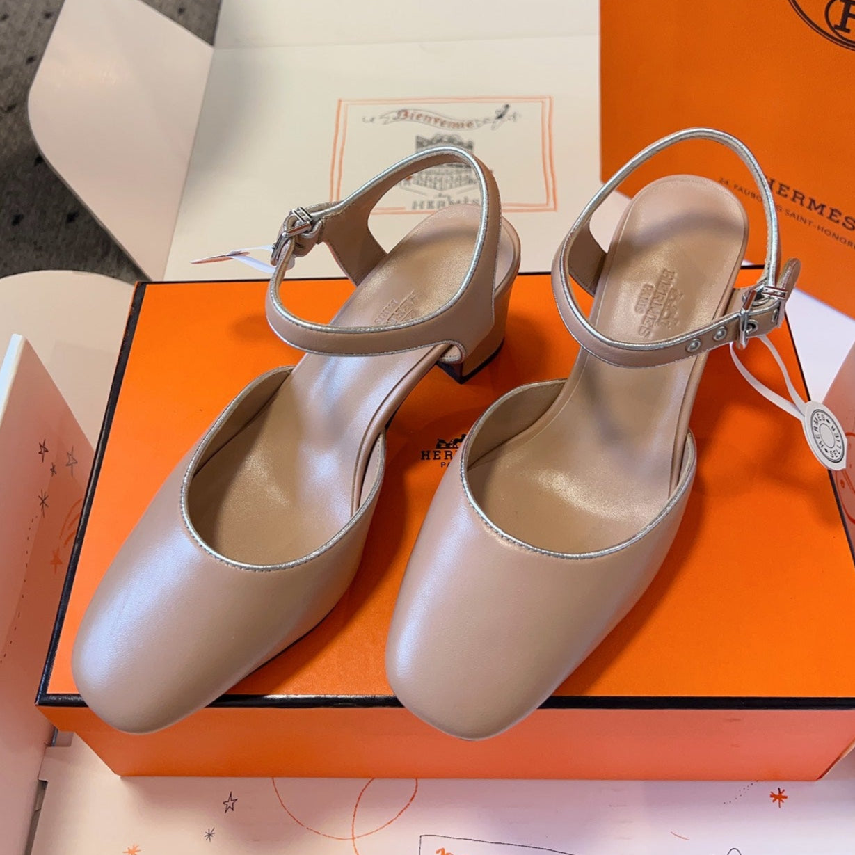 HERMES KLEO HIGH SLINGBACK IN CREPE PINK CALFSKIN