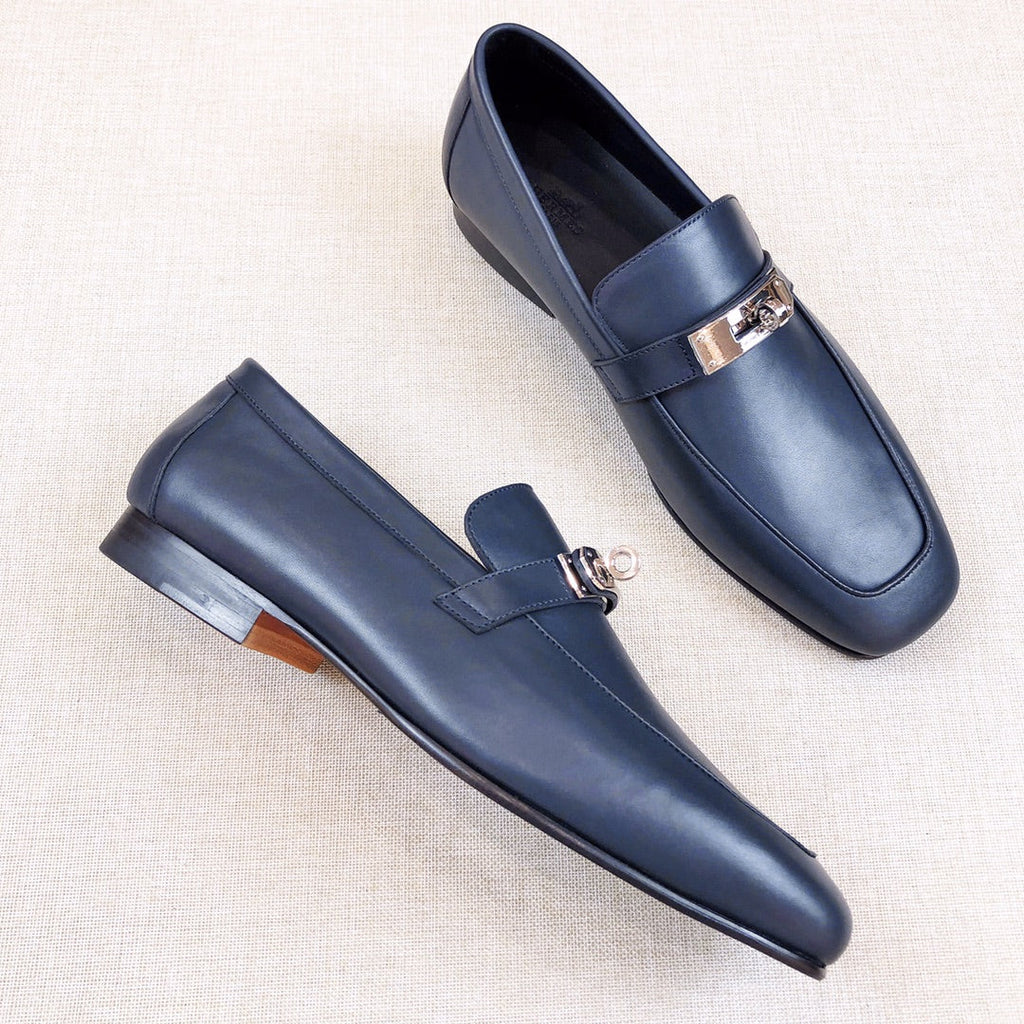 HM Men's Loafer Navy Blue Calfskin 539738