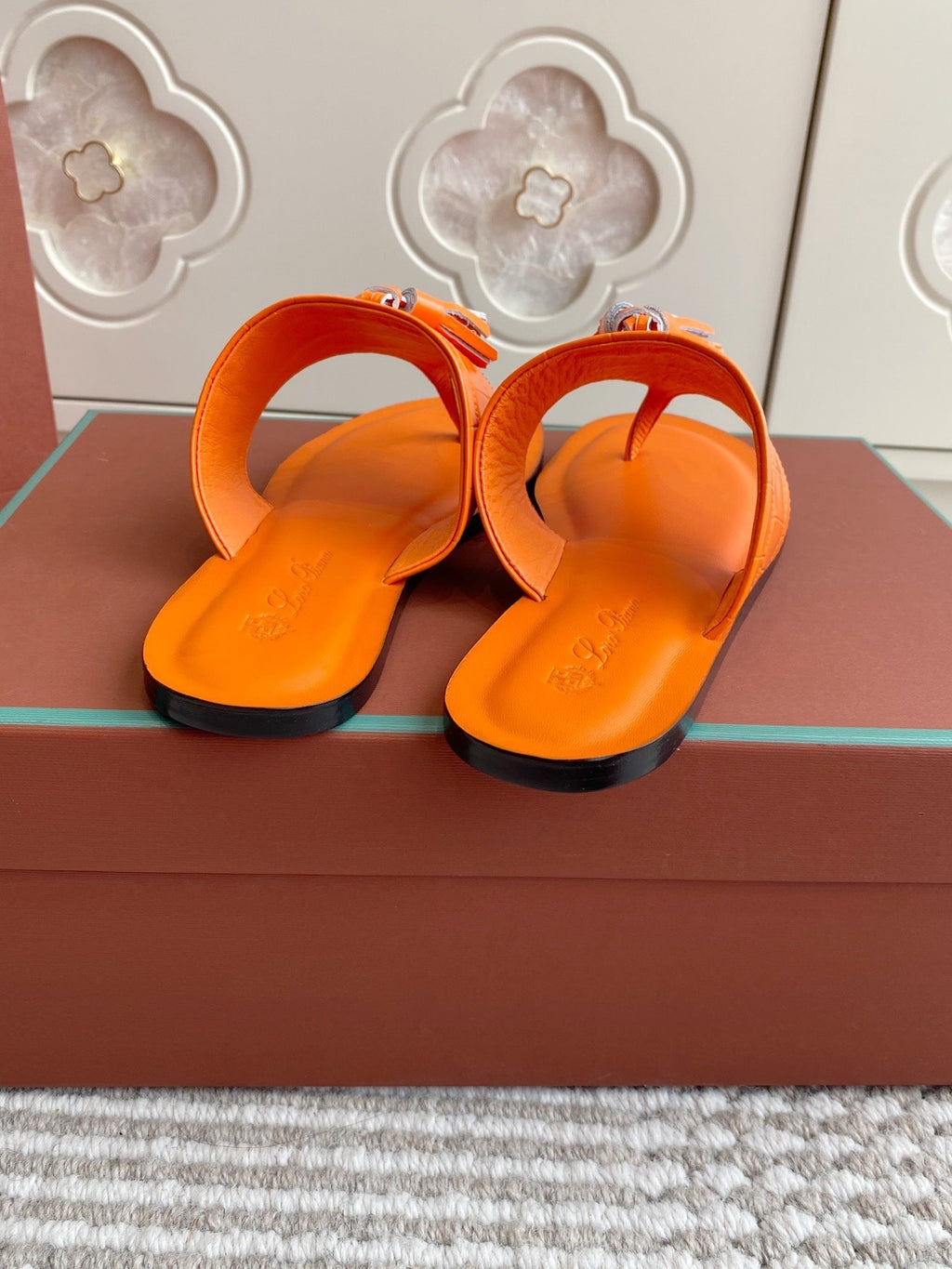 LP Flip Flops In Orange Lambskin Snake Embossing