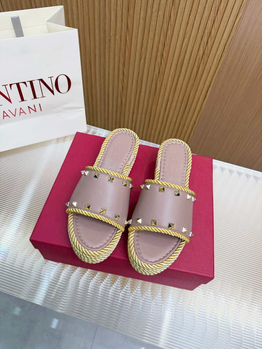 VT 26s Espadrille Slides 5cm Poudre Leather 714905