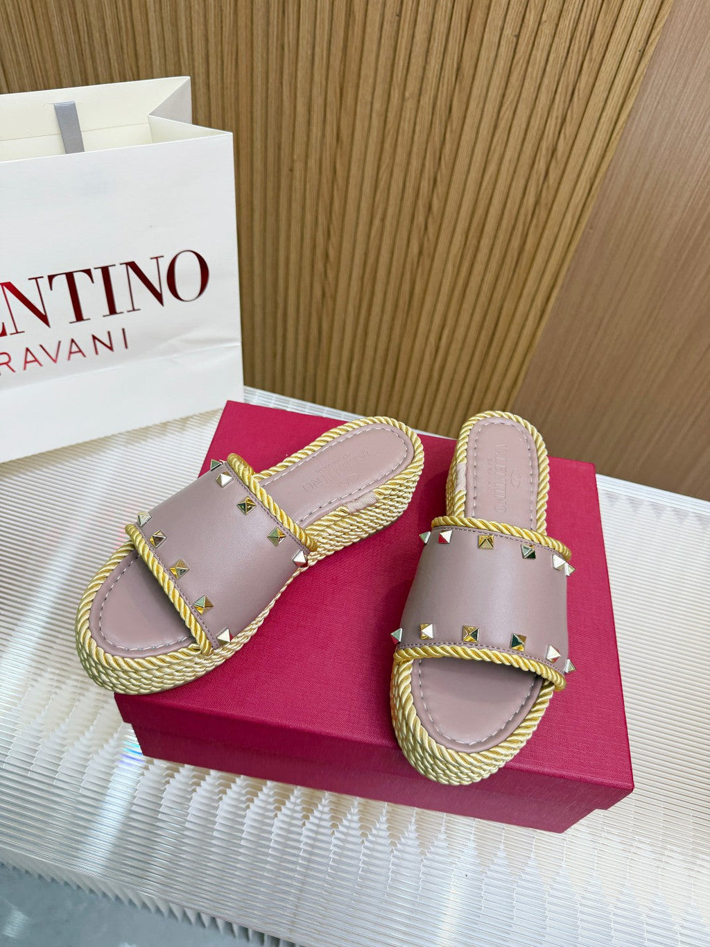 VT 26s Espadrille Slides 5cm Poudre Leather 714905