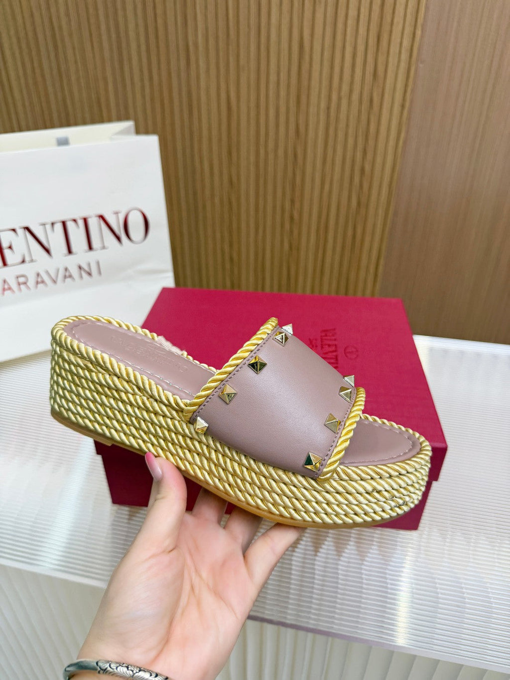 VT 26s Espadrille Slides 5cm Poudre Leather 714905