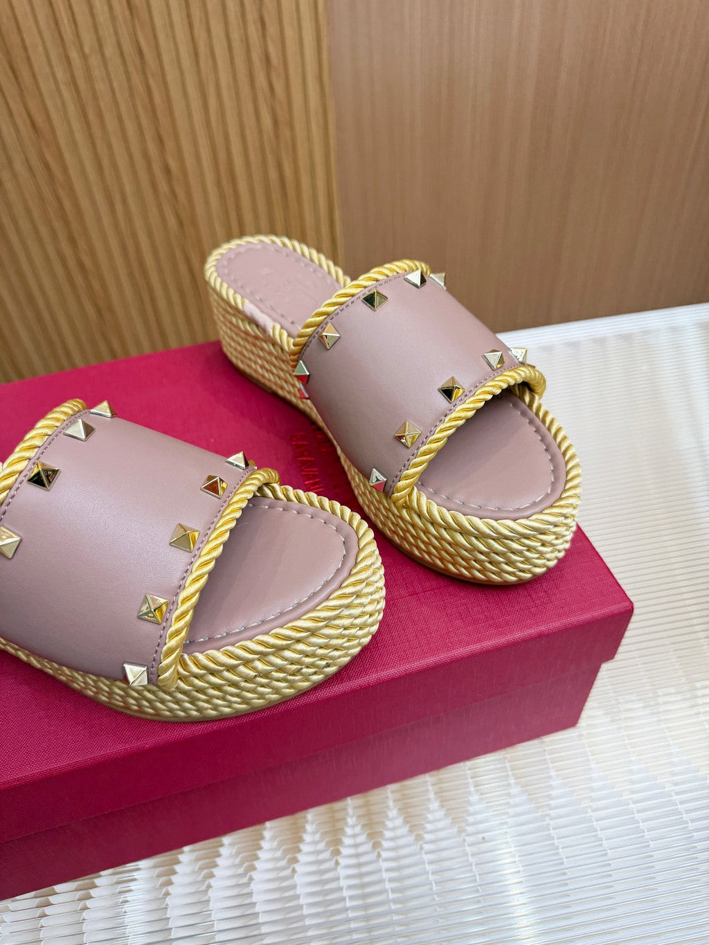 VT 26s Espadrille Slides 5cm Poudre Leather 714905