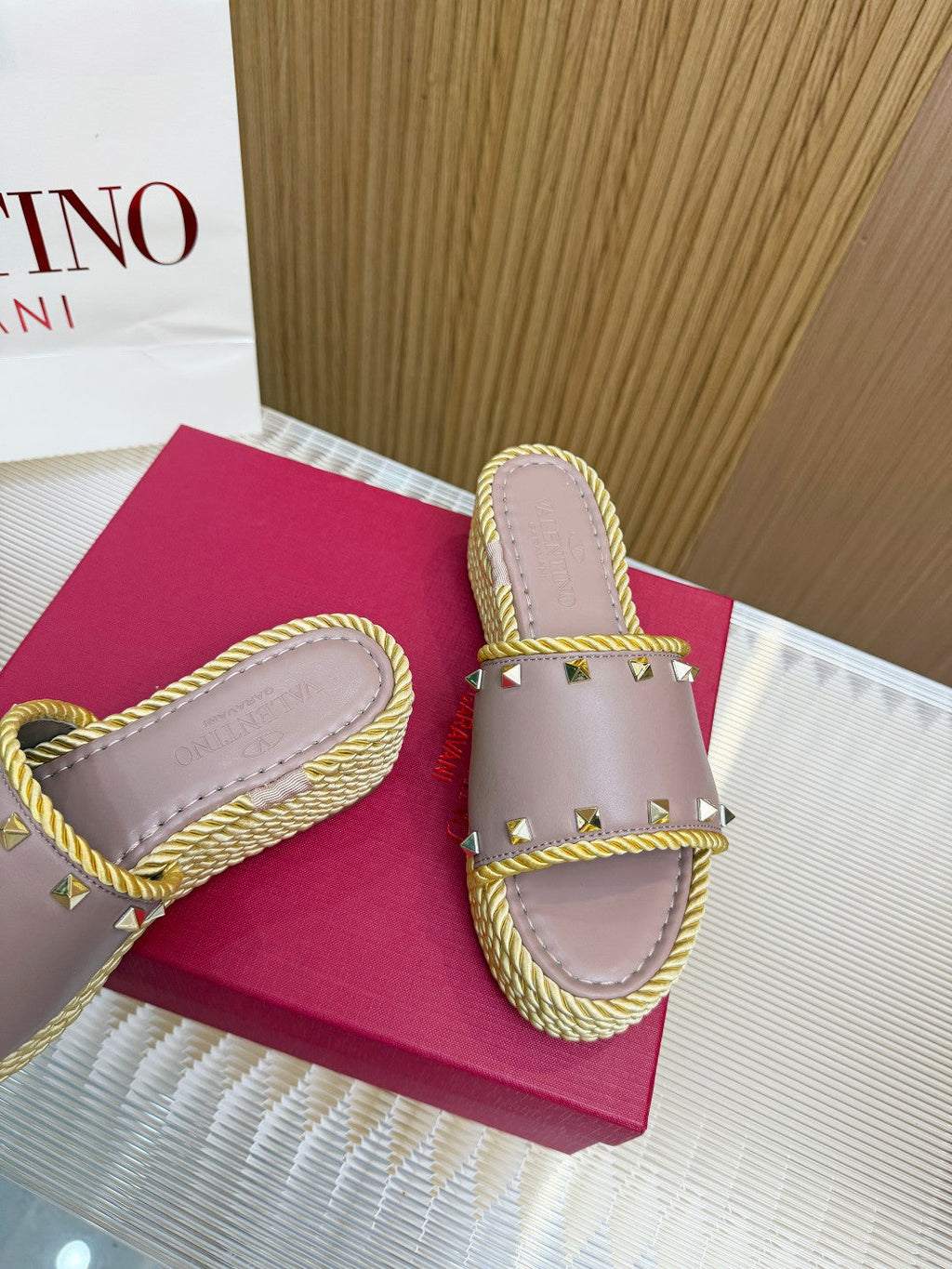 VT 26s Espadrille Slides 5cm Poudre Leather 714905