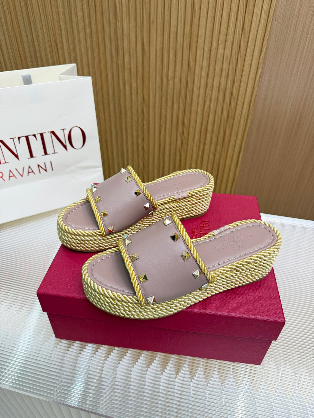 VT 26s Espadrille Slides 5cm Poudre Leather 714905