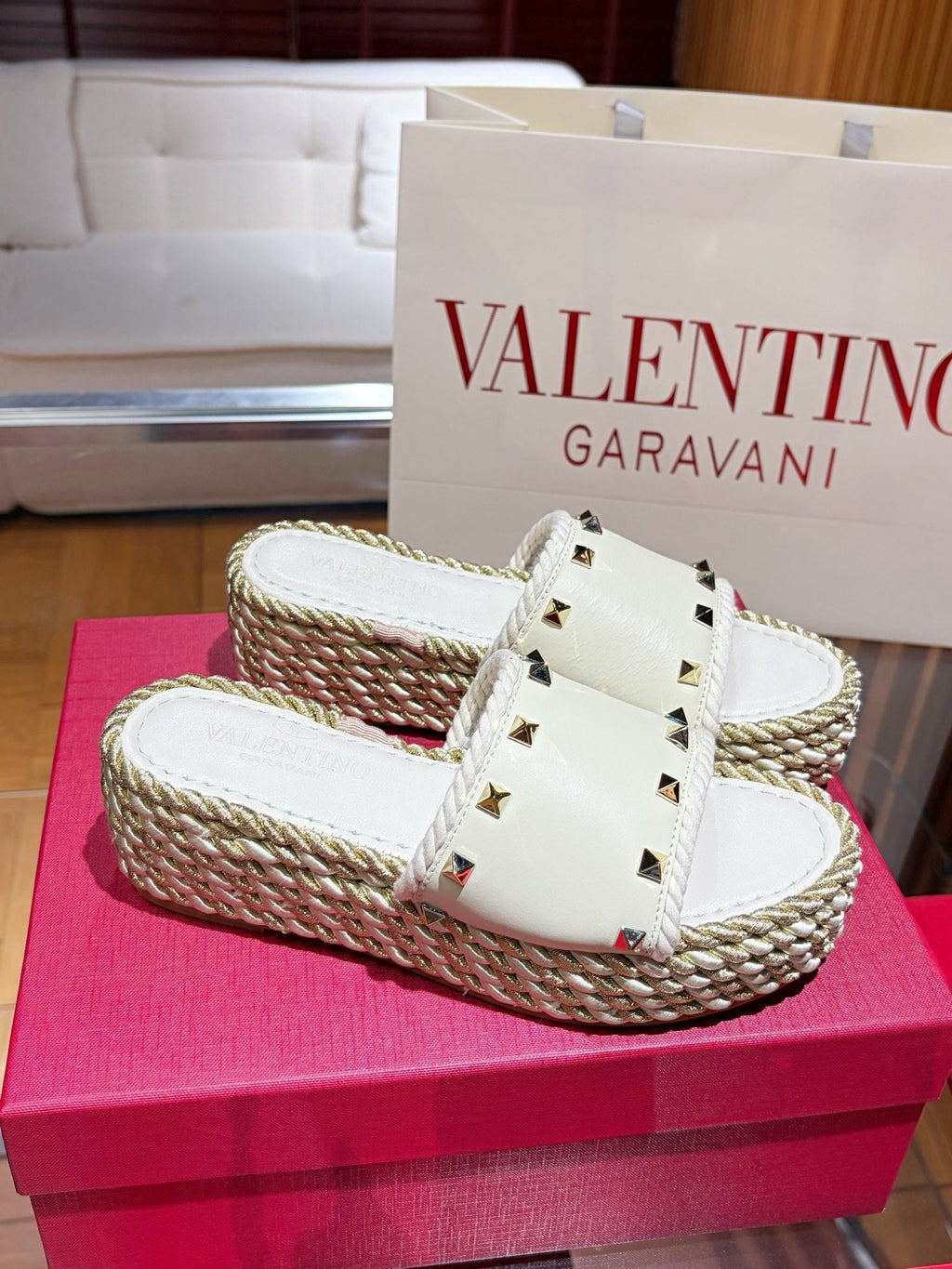 VT 26s Espadrille Slides 5cm Cream Leather 714906