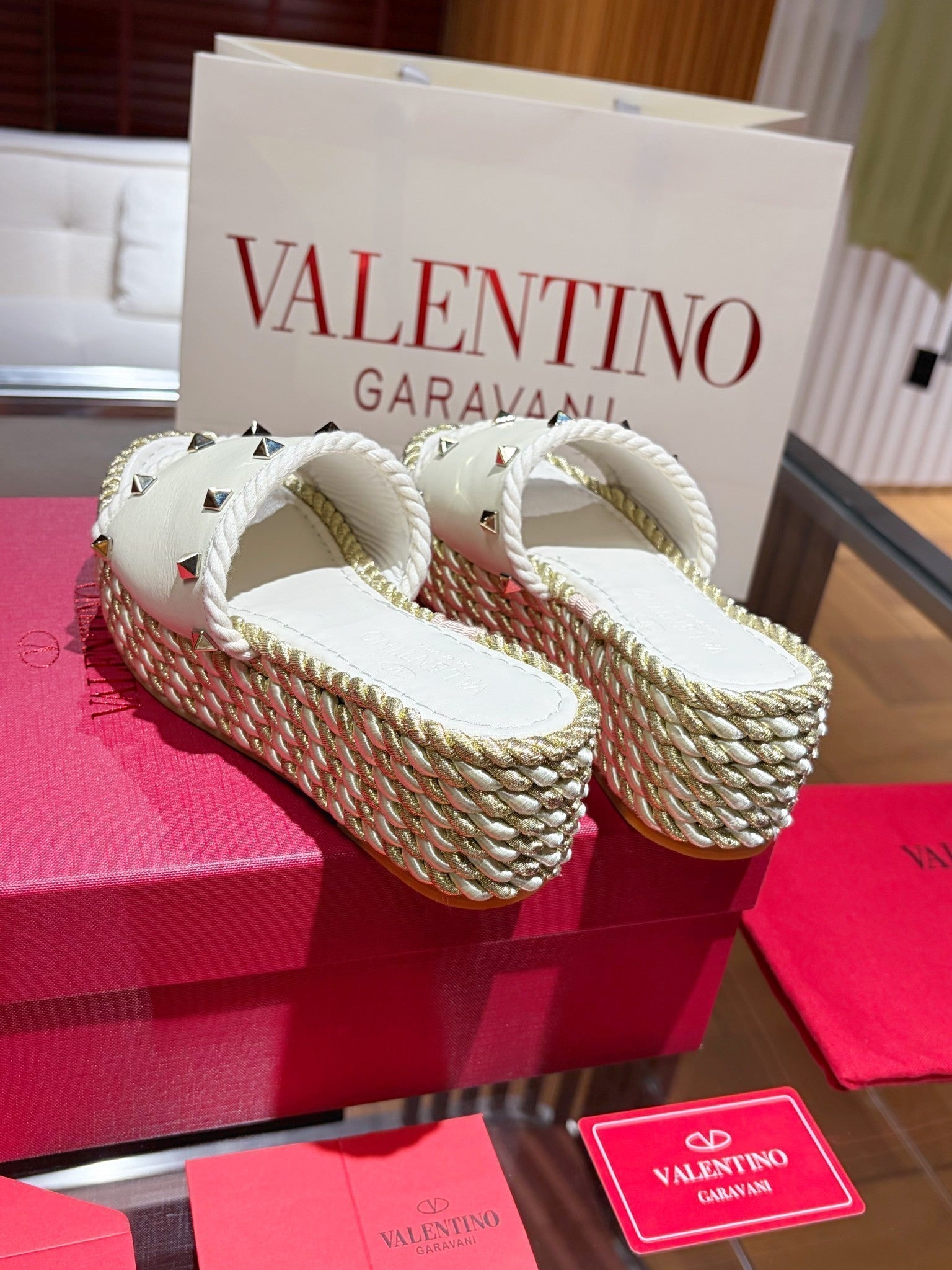 VT 26s Espadrille Slides 5cm Cream Leather 714906