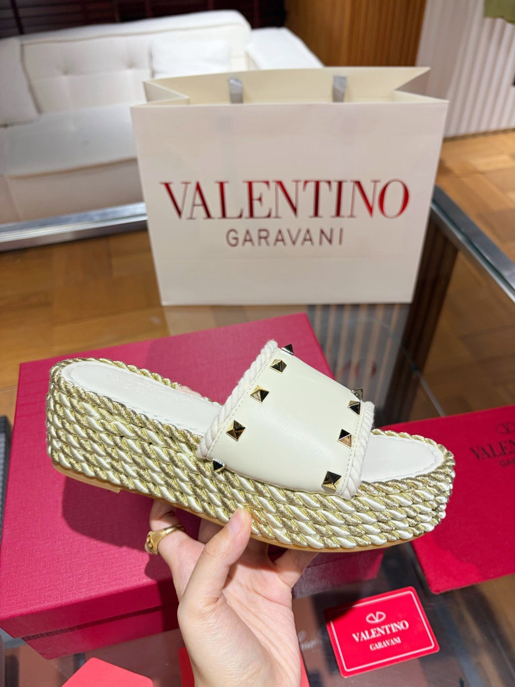 VT 26s Espadrille Slides 5cm Cream Leather 714906