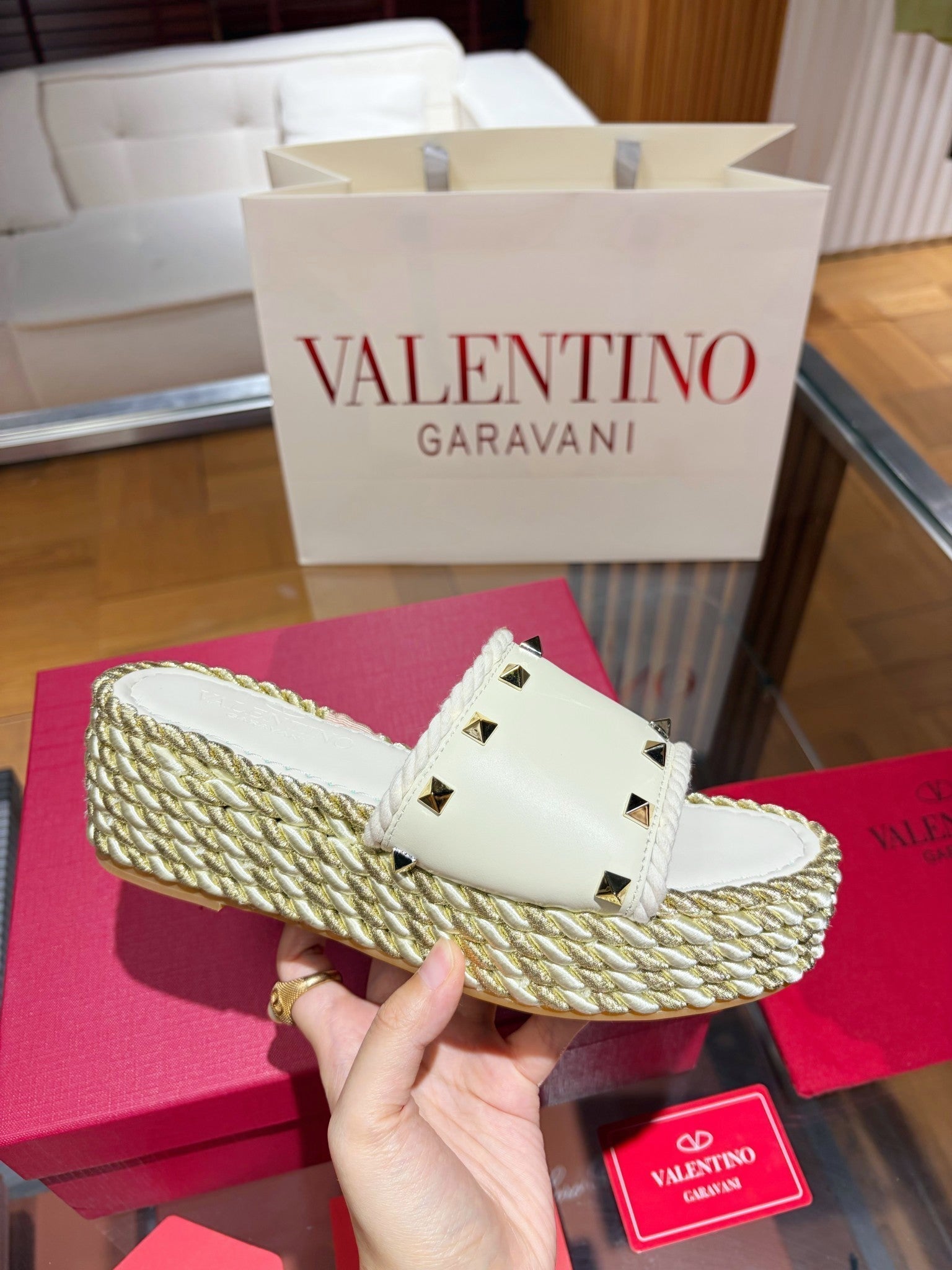 VT 26s Espadrille Slides 5cm Cream Leather 714906