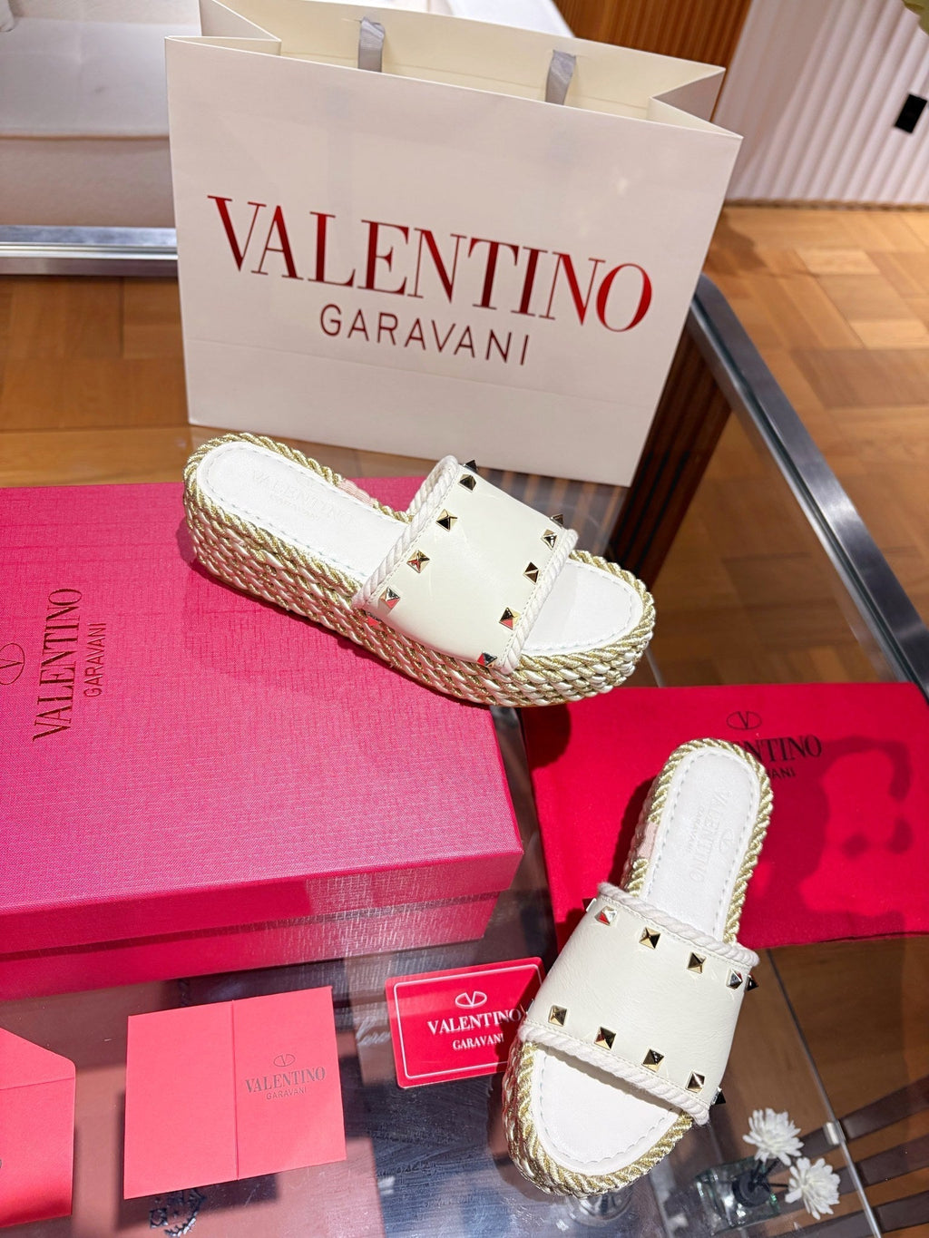 VT 26s Espadrille Slides 5cm Cream Leather 714906