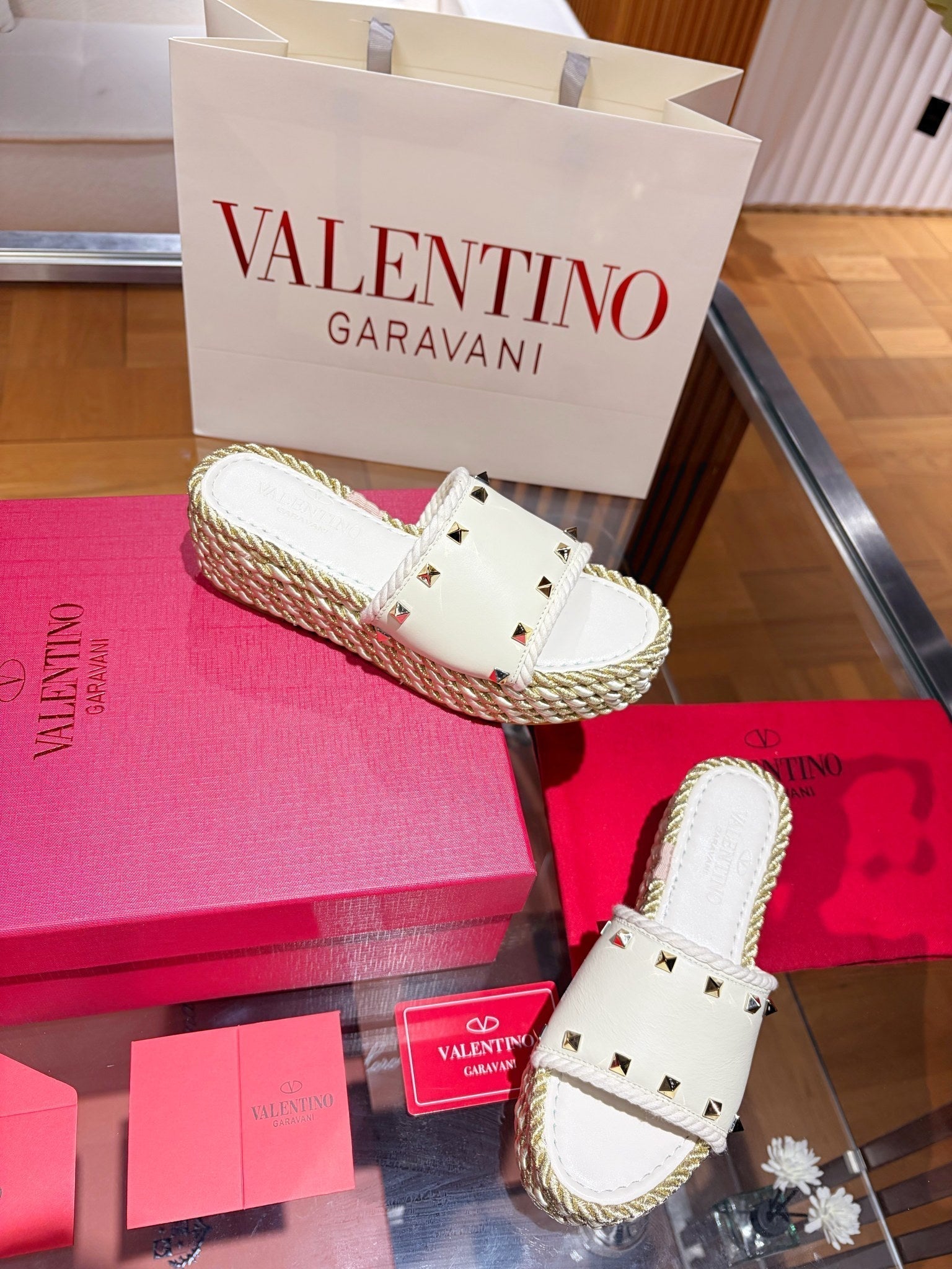 VT 26s Espadrille Slides 5cm Cream Leather 714906