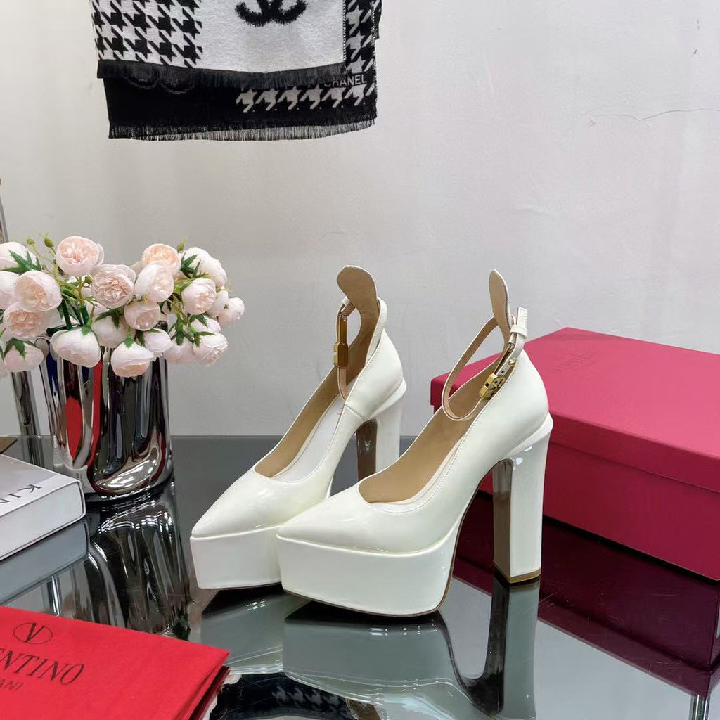 Valentino Roira Block Heel Platform 15cm High Heel White Pumps