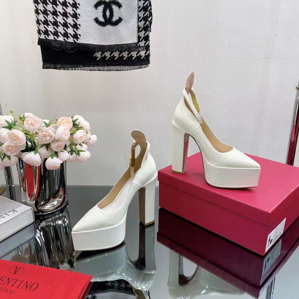 Valentino Roira Block Heel Platform 15cm High Heel White Pumps