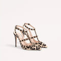 VT Rockstud Sandal 10cm With Straps Coffee Ivory Pony-Effect Calfskin