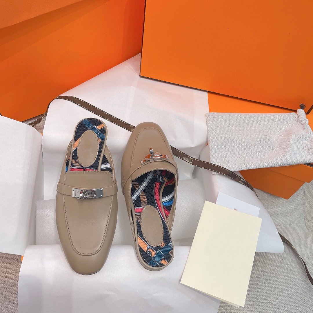 HERMES 0Z Mule Brown Calfskin