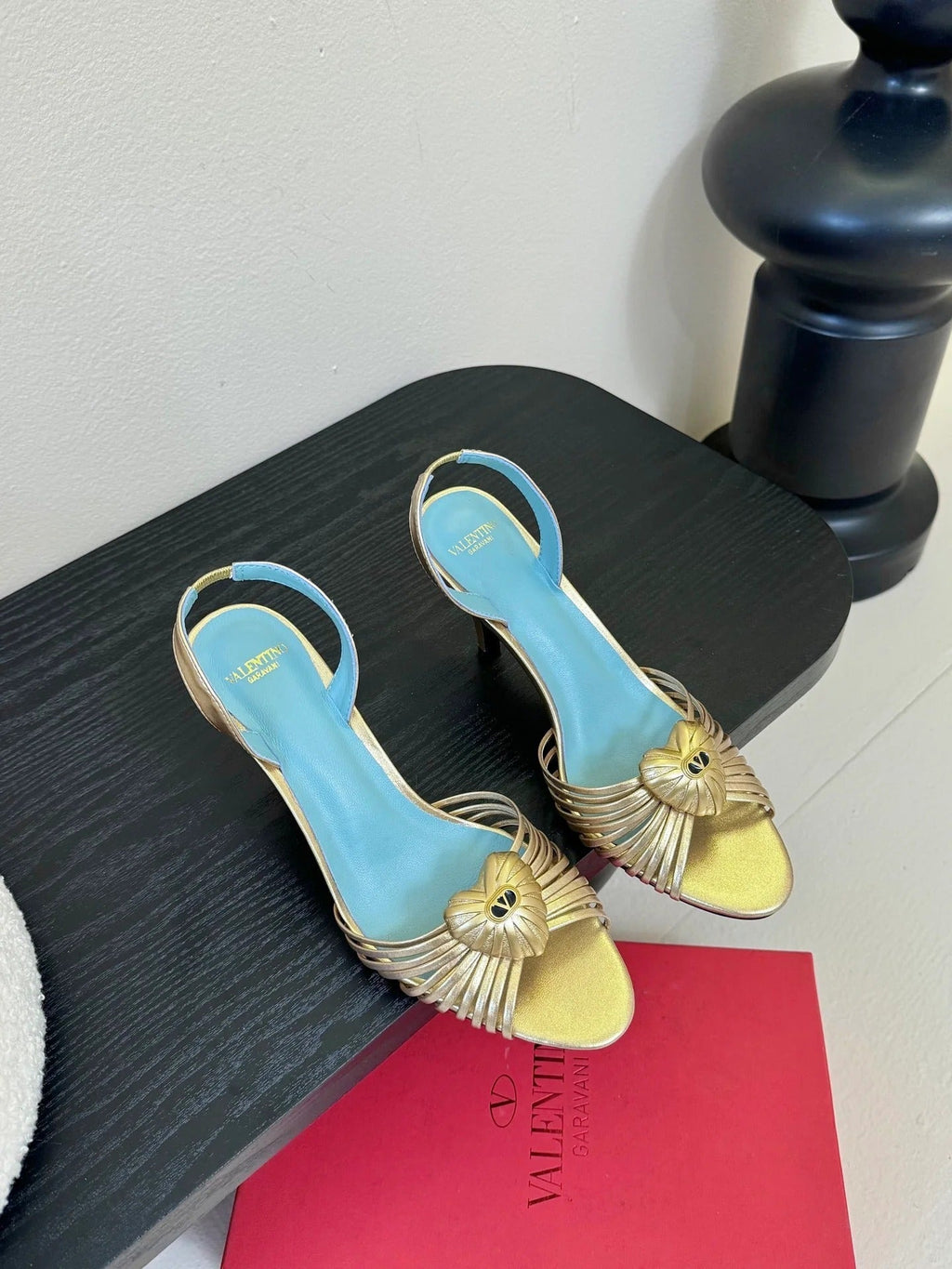 Valentino 2025 Garavani Royal Slingback Sandal Gold Blue Sheepskin 424233