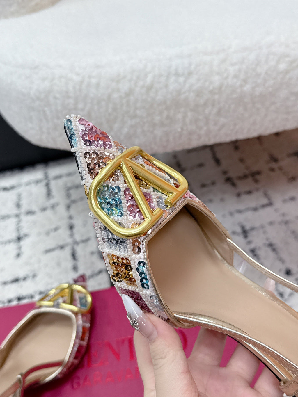 VT Signature Slingback Beige Multicolor Sequined & Beaded 617365