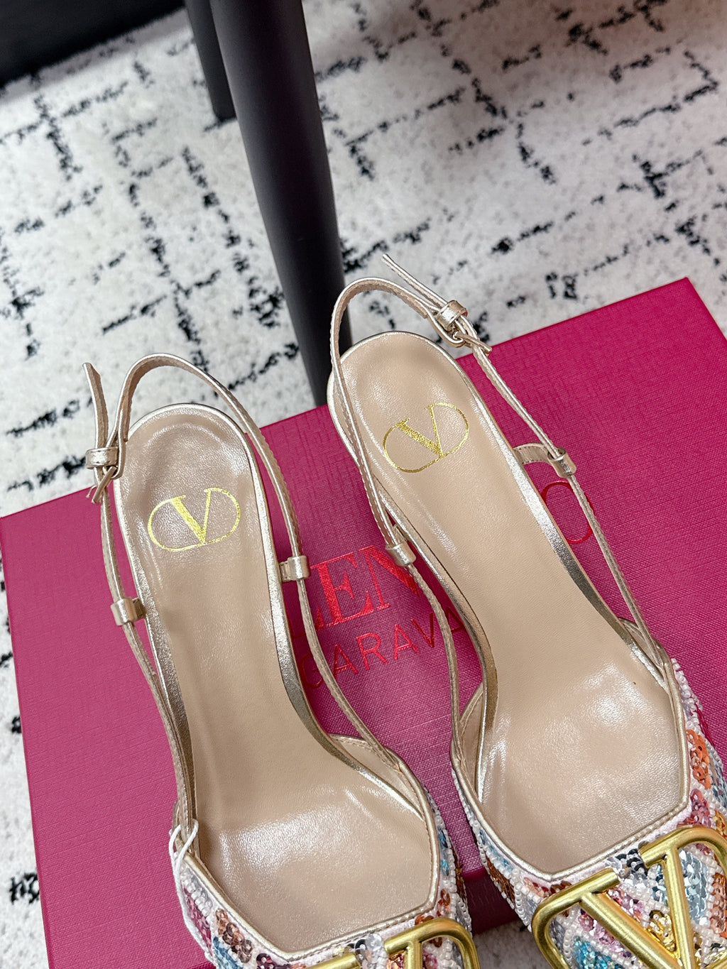 VT Signature Slingback Beige Multicolor Sequined & Beaded 617365