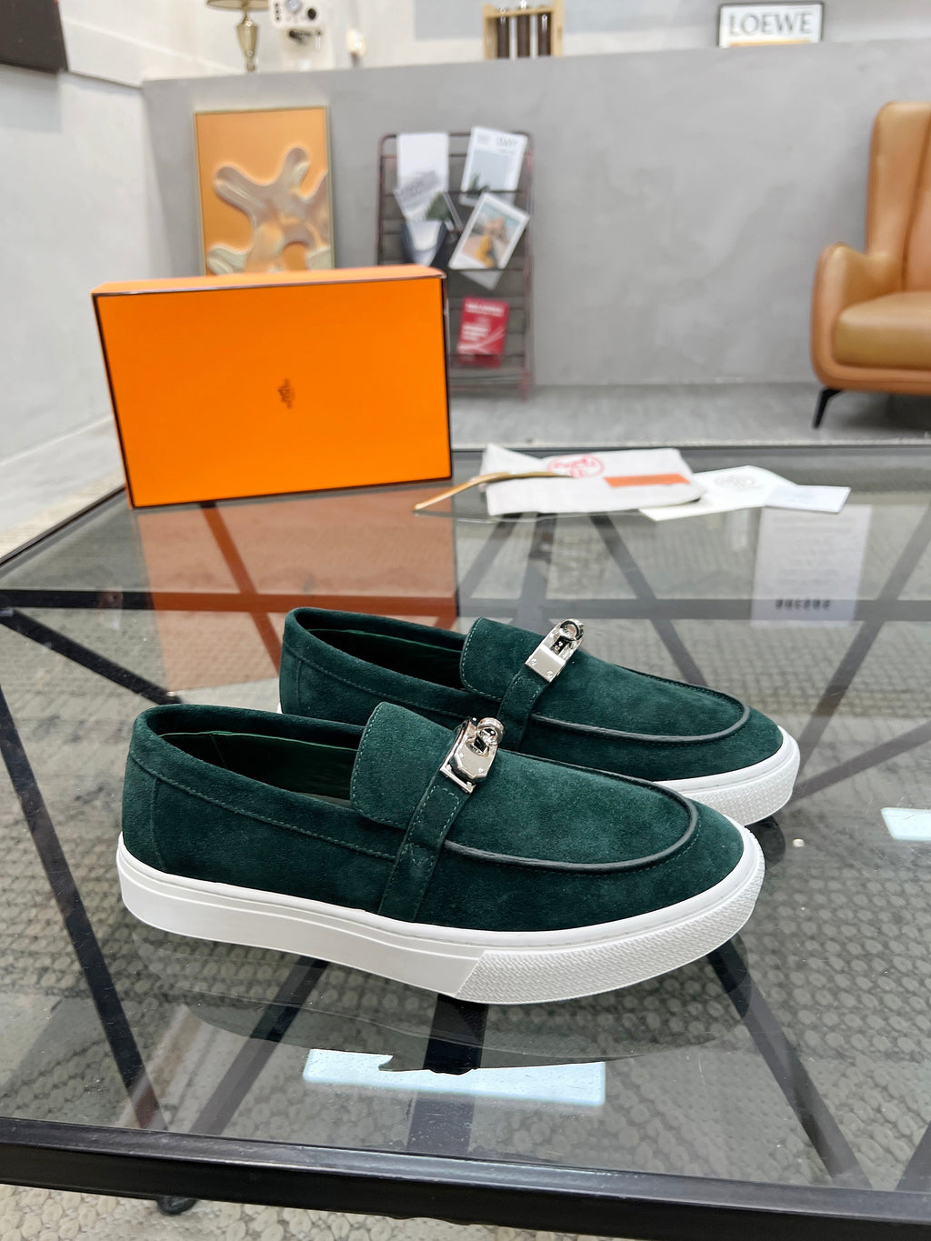 HM Men's Loafers Green Suede 621425