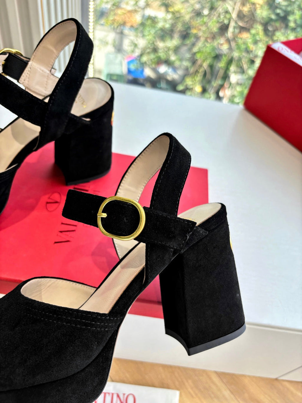 Valentino Fawcette Platform Sandal Black Suede 702295