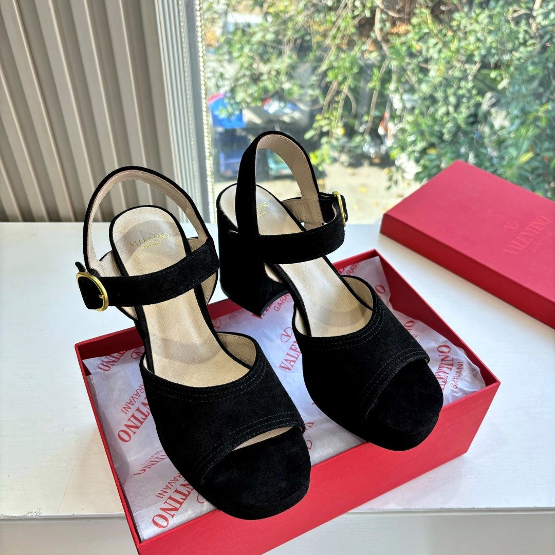 Valentino Fawcette Platform Sandal Black Suede 702295