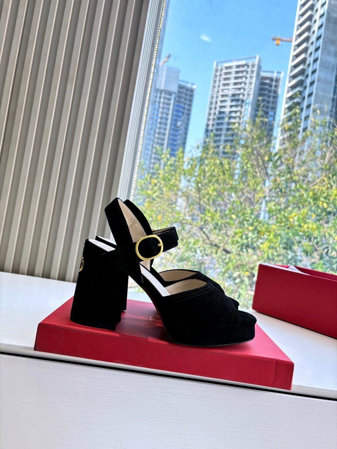 Valentino Fawcette Platform Sandal Black Suede 702295