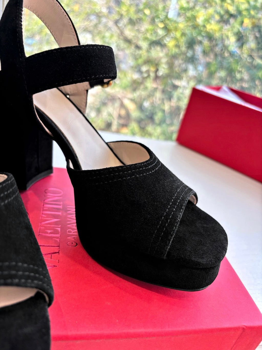 Valentino Fawcette Platform Sandal Black Suede 702295